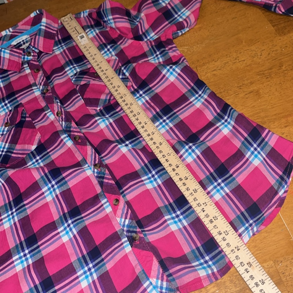 Aeropostale Plaid Button Down Shirt Pink Blue Womens XL - Picture 10 of 12